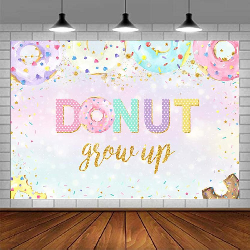 Dessert Table Backdrop - ฉากหลังถ่ายภาพ ธีมขนมหวานหลากสีสัน คอนเฟตติ โดนัทหวาน แบนเนอร์งานวันเกิดเด็กผู้หญิง ตกแต่งโต๊ะเค้ก