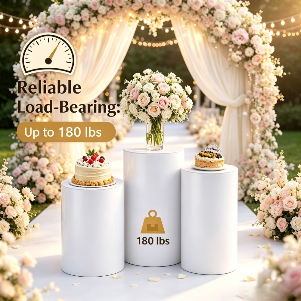 Dessert Table Backdrop - ขาตั้งทรงกระบอกสีขาว 3/5 ชิ้น, เสาฐานกลมสำหรับงานแต่งงาน, ตกแต่งโต๊ะขนมหวาน ฉากหลังดอกไม้