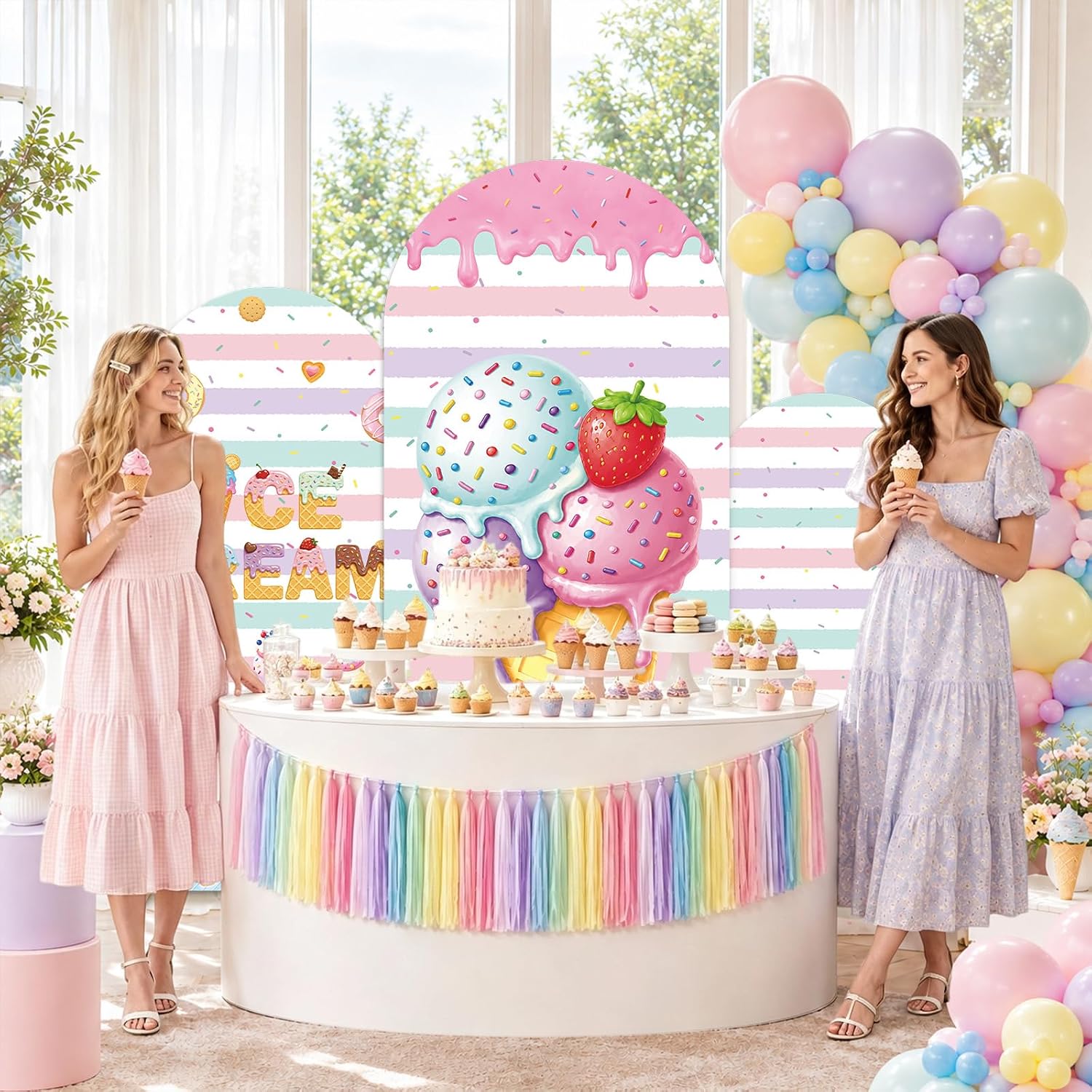 ผ้าคลุมฉากหลังทรงโค้งลายไอศกรี - Dessert Table Backdrop บทวิจารณ์และราคา