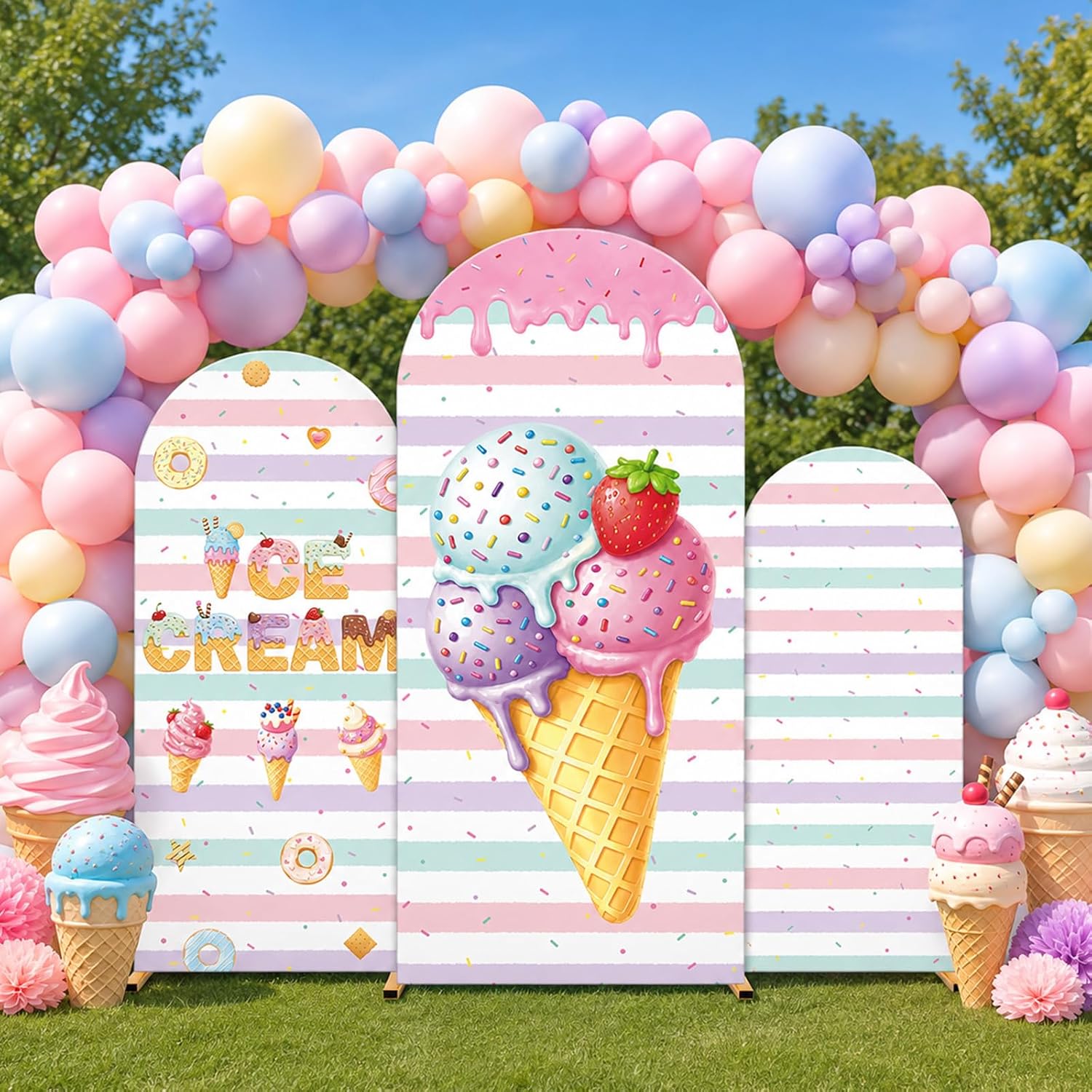 ผ้าคลุมฉากหลังทรงโค้งลายไอศกรี - Dessert Table Backdrop บทวิจารณ์และราคา