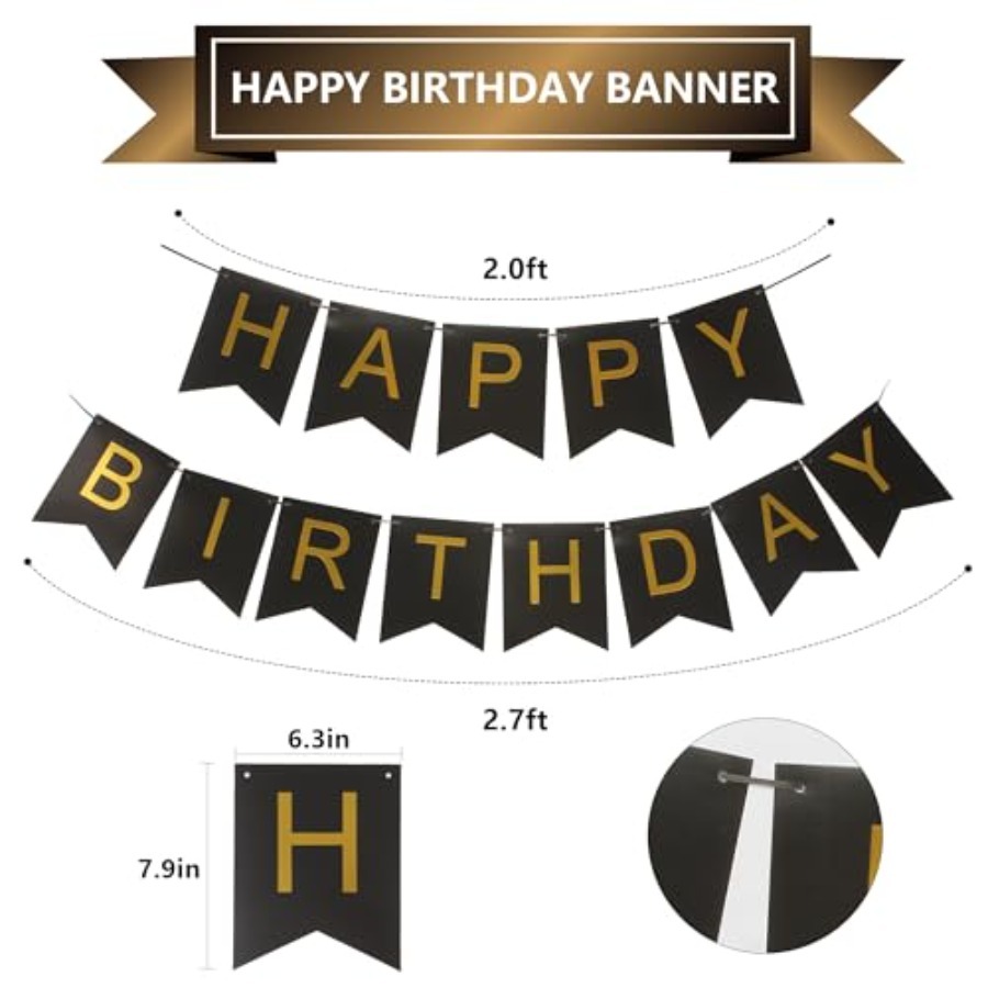 ธงลายทางสีดำและสีทองพร้อมชุดธง - Party Banner Gold บทวิจารณ์และราคา